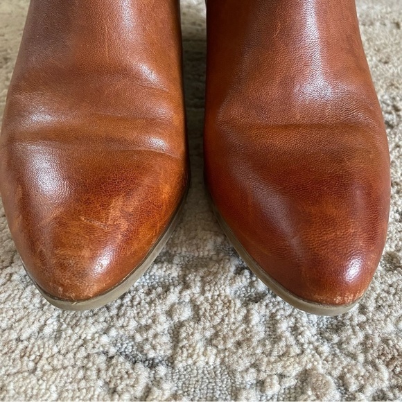 Frye Judith Whisky Brown Cognac Leather Ankle Booties Heeled Boots Dual Zipper:9 - Picture 5 of 13